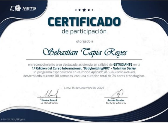Certificado BodybuildingPRO, Nutrition Series (METS)